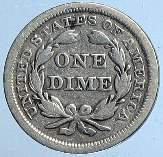 1857 P UNITED STATES US Silver SEATED LIBERTY Vintage Antique Dime Coin i111026