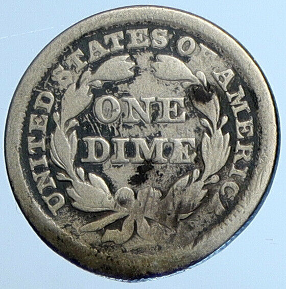 1858 P UNITED STATES US Silver SEATED LIBERTY Vintage Antique Dime Coin i111032