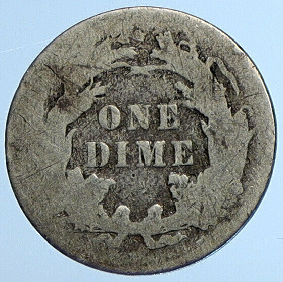 1889 P UNITED STATES US Silver SEATED LIBERTY Vintage Antique Dime Coin i111031