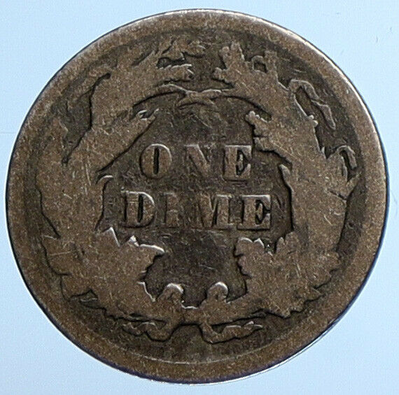 1872 P USA United States Seated Liberty Antique OLD Silver Dime 10C Coin i111013