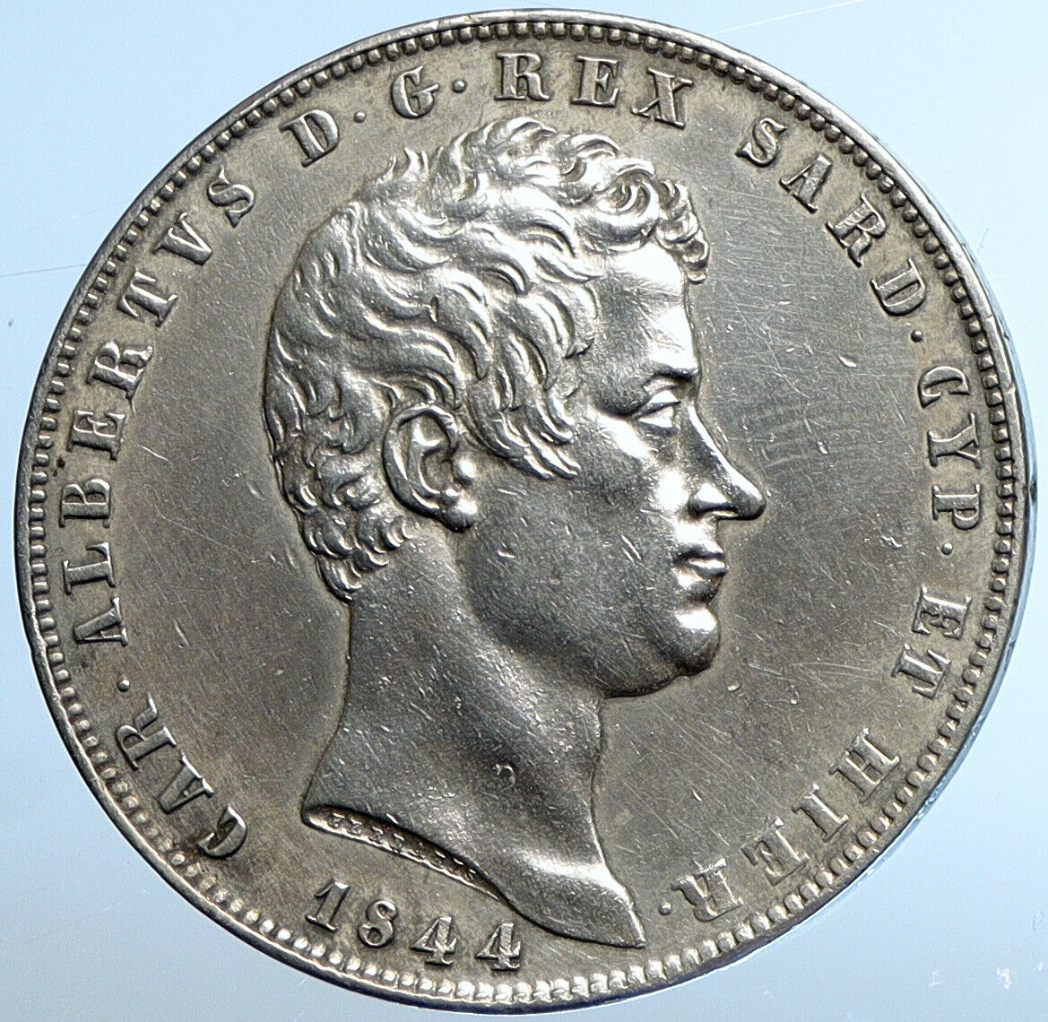 1844 ITALY Italian States SARDINIA Charles Carlo Alberto Silver 5 L Coin i111028