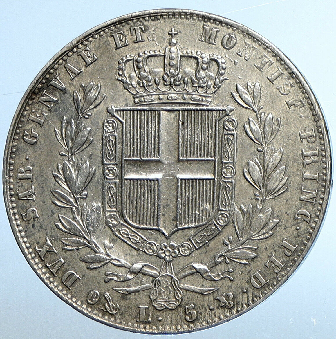 1844 ITALY Italian States SARDINIA Charles Carlo Alberto Silver 5 L Coin i111028