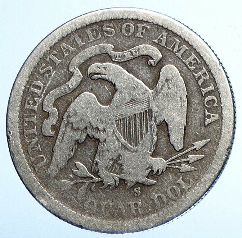 1876 S UNITED STATES US Silver SEATED LIBERTY Quarter Dollar Coin EAGLE i111007