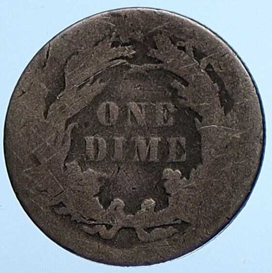 1889 UNITED STATES US Silver SEATED LIBERTY Vintage Antique Dime Coin i111010