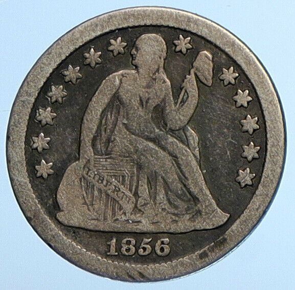 1856 O UNITED STATES US Silver SEATED LIBERTY Vintage Antique Dime Coin i111012