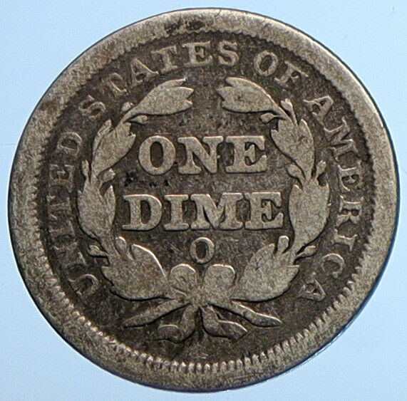 1856 O UNITED STATES US Silver SEATED LIBERTY Vintage Antique Dime Coin i111012