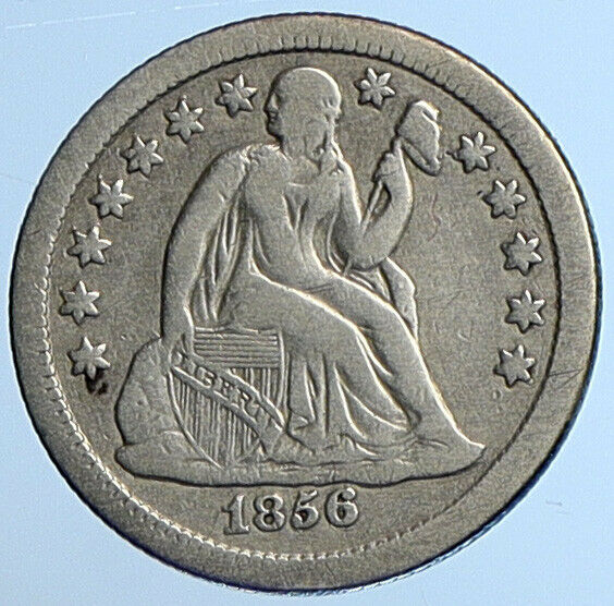 1856 O UNITED STATES US Silver SEATED LIBERTY Vintage Antique Dime Coin i111037