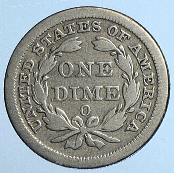 1856 O UNITED STATES US Silver SEATED LIBERTY Vintage Antique Dime Coin i111037