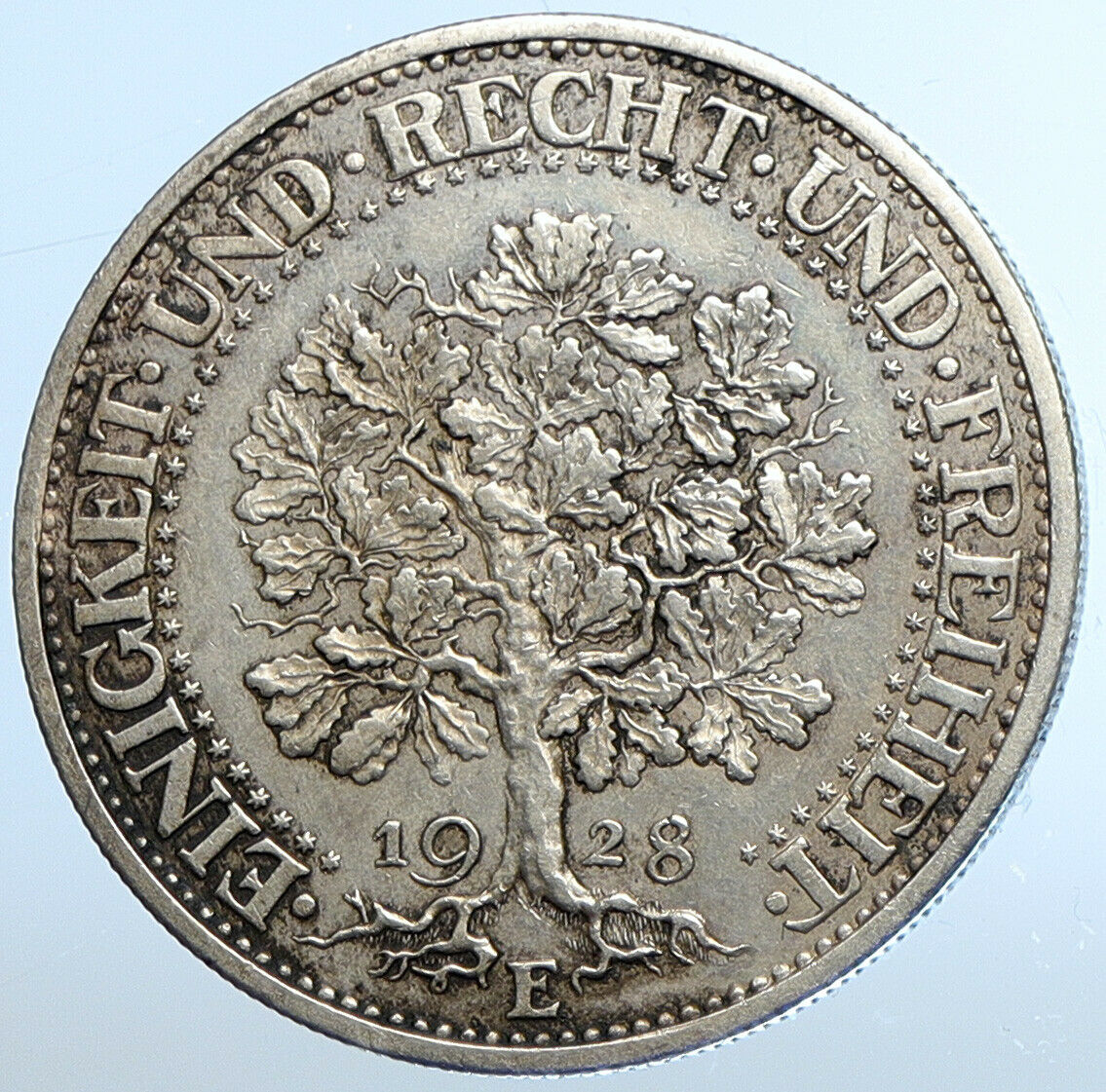 1928 Weimar Germany EAGLE & OAK TREE Antique Silver 5 Reichsmark Coin i111027