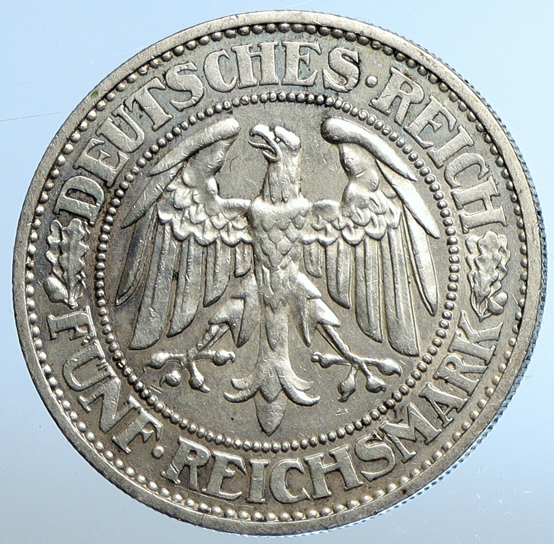 1928 Weimar Germany EAGLE & OAK TREE Antique Silver 5 Reichsmark Coin i111027