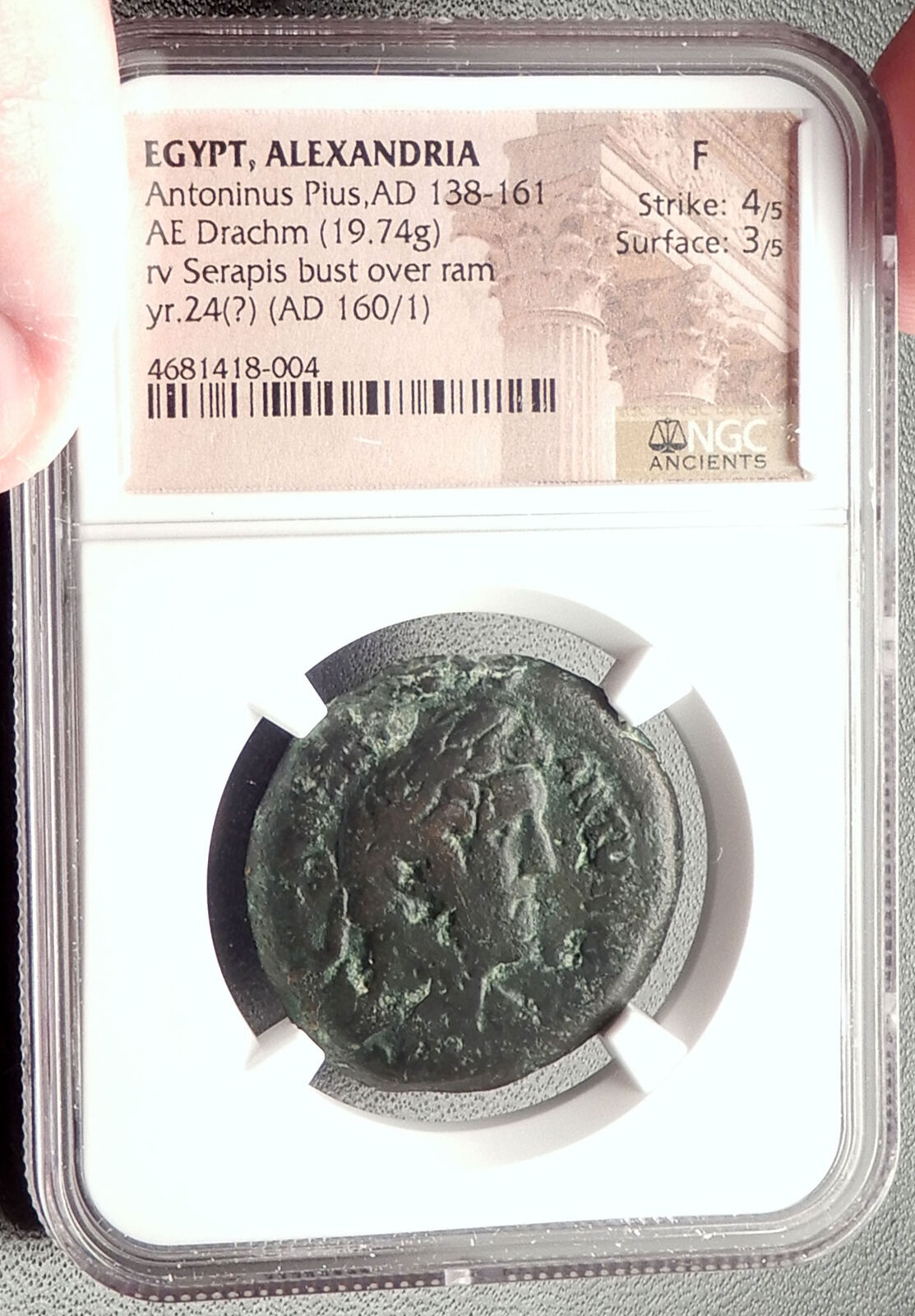 ANTONINUS PIUS Authentic Ancient Roman Coin w SERAPIS & RAM NGC Certified i69793