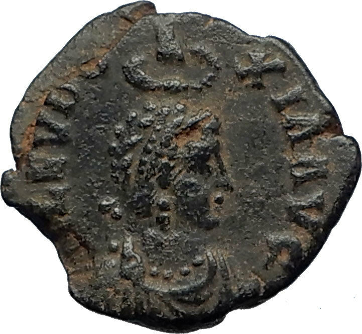 EUDOXIA Arcadius Wife 401AD Authentic Ancient Roman Coin VICTORY CHI-RHO i69266