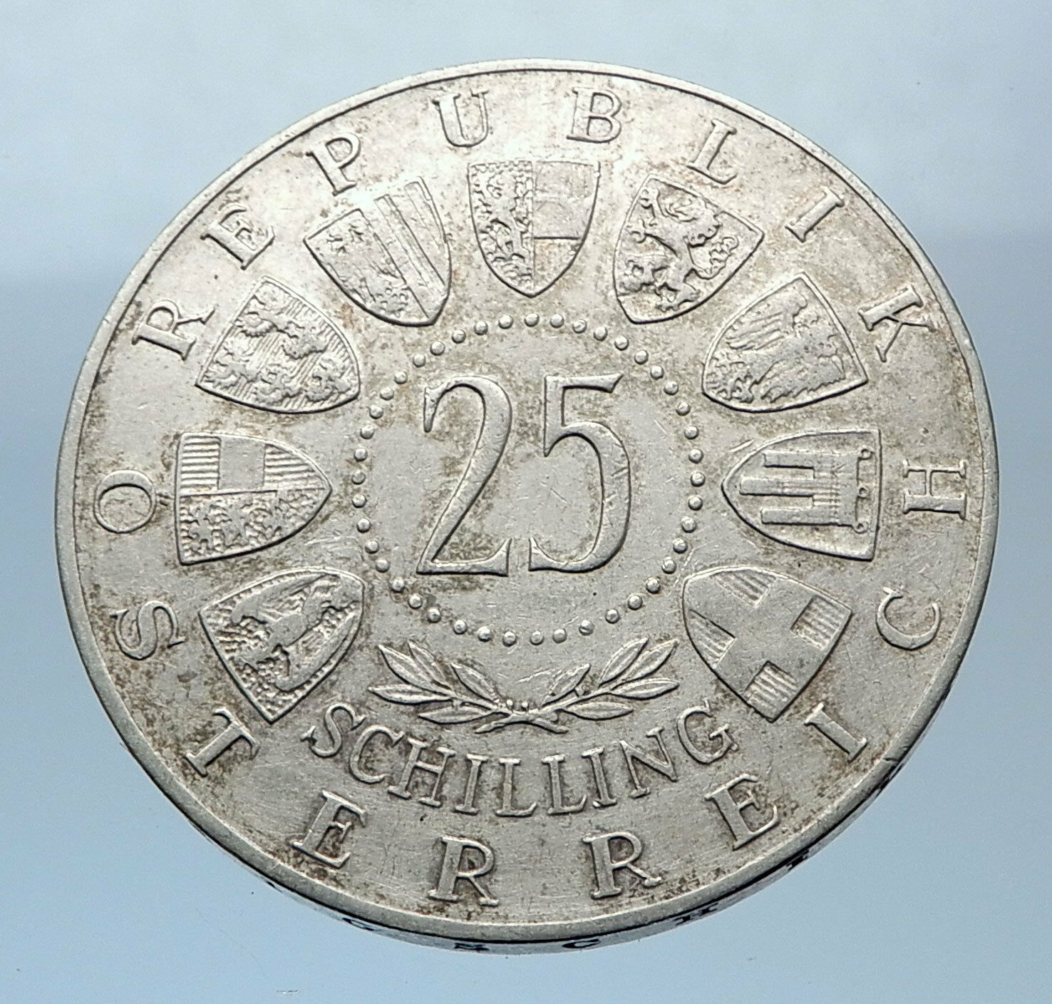 1958 AUSTRIA Chemist Auer von Welsbach Antique Silver 25 Schilling Coin i72427