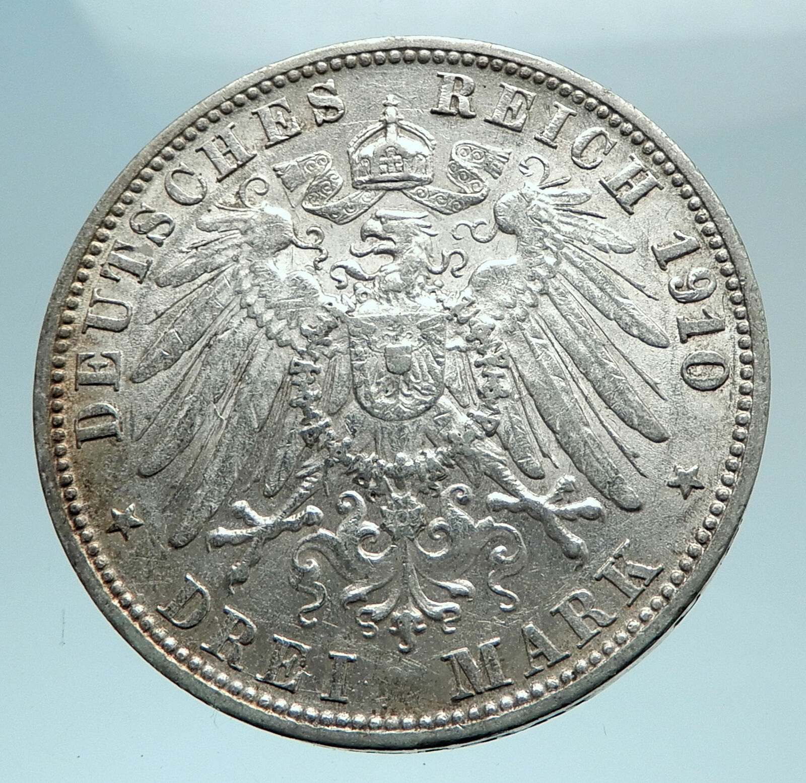 1910 Germany GERMAN STATES Wurttemberg w WILHELM II Genuine Silver Coin i78659