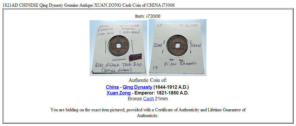 1821AD CHINESE Qing Dynasty Genuine Antique XUAN ZONG Cash Coin of CHINA i73006