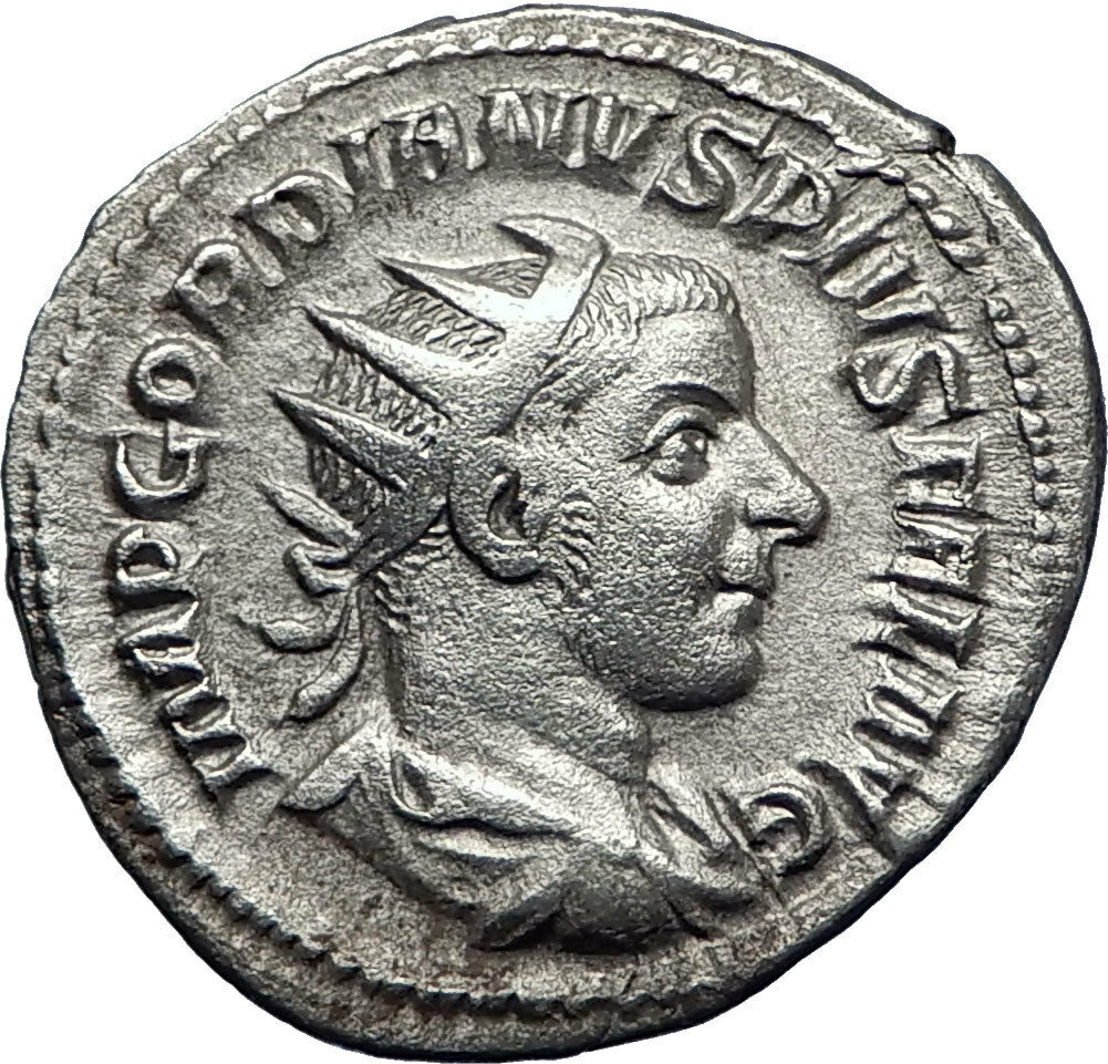 GORDIAN III 241AD Authentic Original Ancient Silver Roman Coin Laetitia i70068