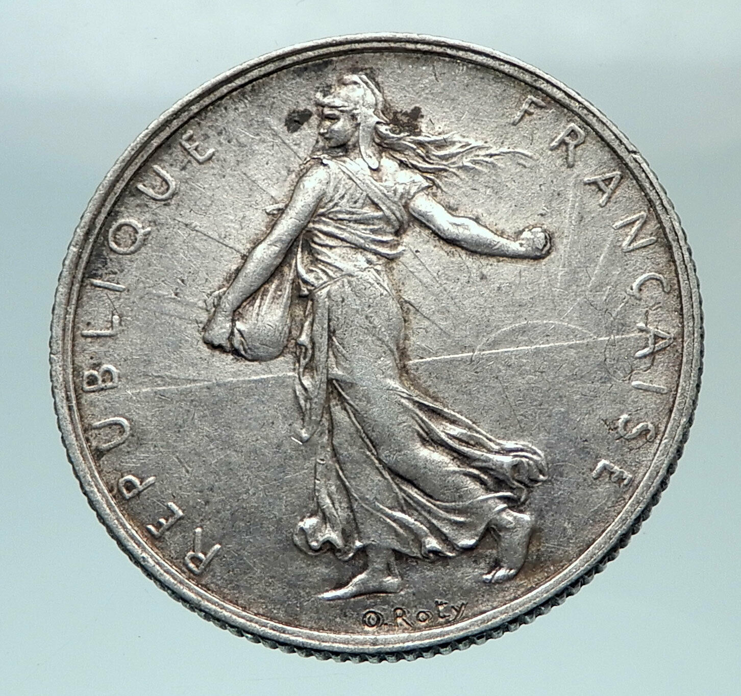 1919 FRANCE Antique Silver 2 Francs French Coin w La Semeuse Sower Woman i81221