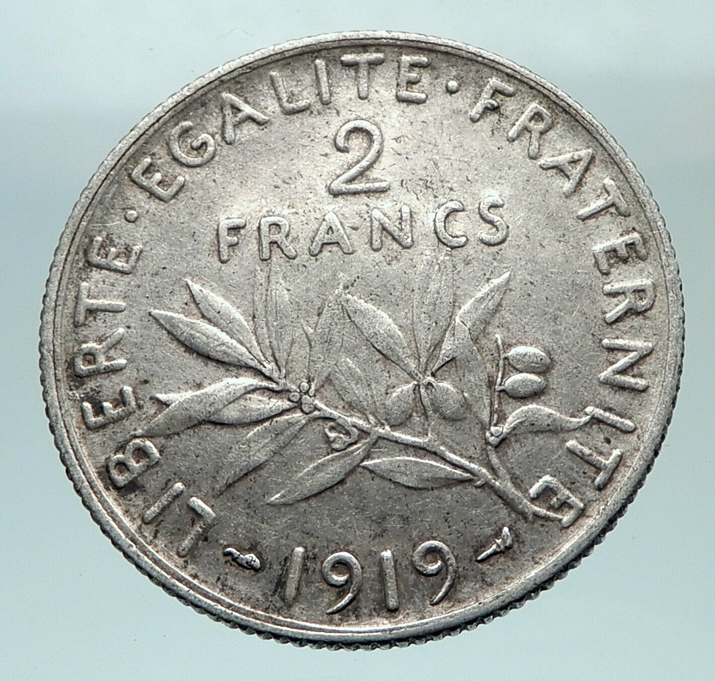 1919 FRANCE Antique Silver 2 Francs French Coin w La Semeuse Sower Woman i81221