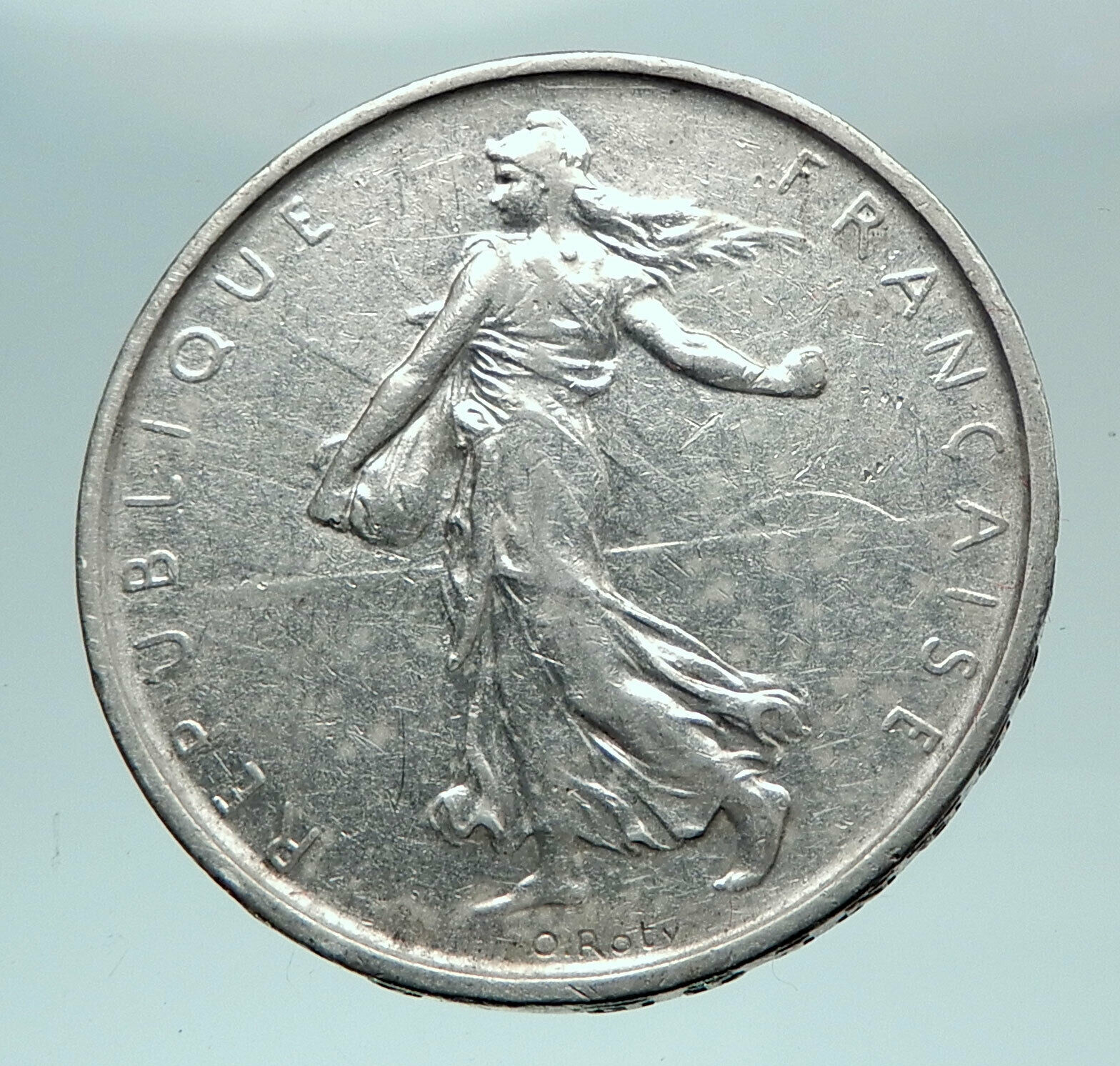 1963 FRANCE French LARGE with La Semeuse SOWER WOMAN Silver 5 Francs Coin i81589