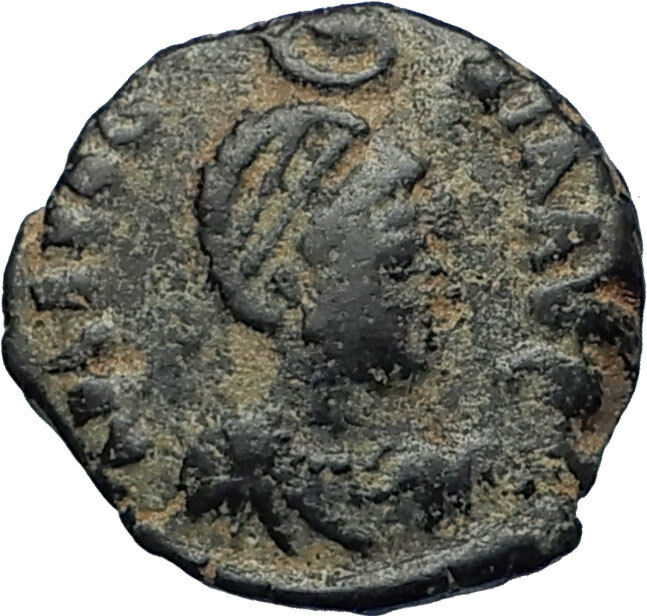 EUDOXIA Arcadius Wife 400AD Authentic Ancient Roman Coin GOD's HAND CROSS i67451