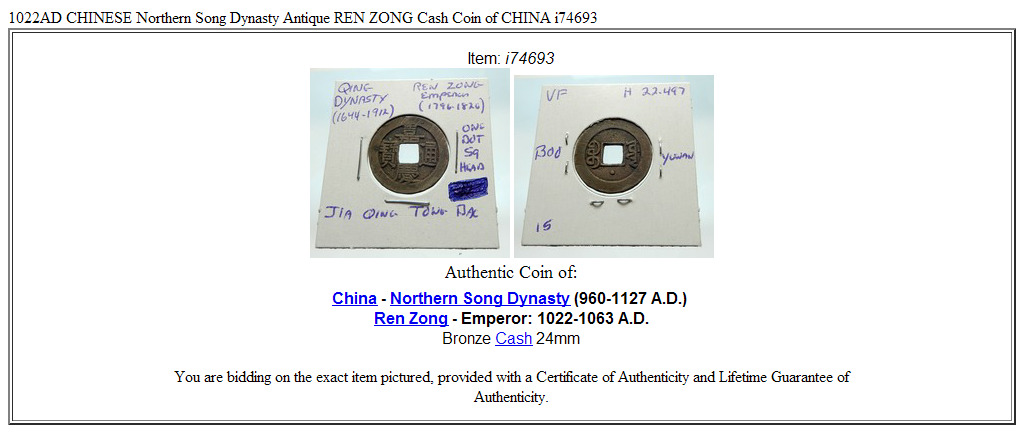 1022AD CHINESE Northern Song Dynasty Antique REN ZONG Cash Coin of CHINA i74693