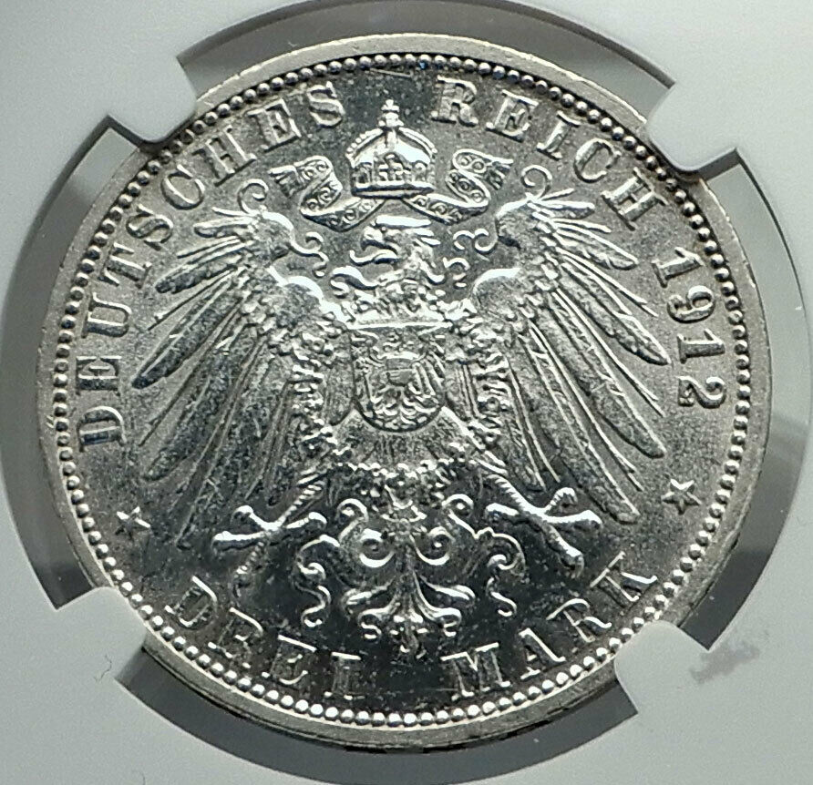 1912 Germany GERMAN STATES Wurttemberg WILHELM II Antique Silver Coin NGC i79821