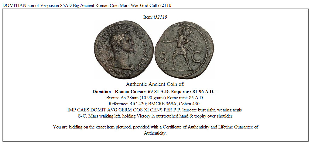 DOMITIAN son of Vespasian 85AD Big Ancient Roman Coin Mars War God Cult i52110