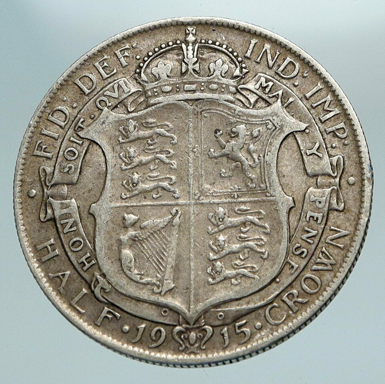 1915 Great Britain United Kingdom UK King GEORGE V Silver Half Crown Coin i84221