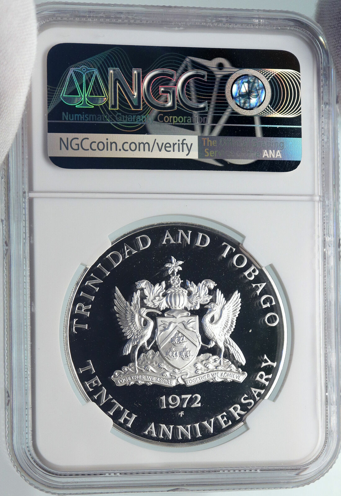 1972 TRINIDAD and TOBAGO Ibis INDEPENDENCE Proof Silver 5 Dollar Coin NGC i85396