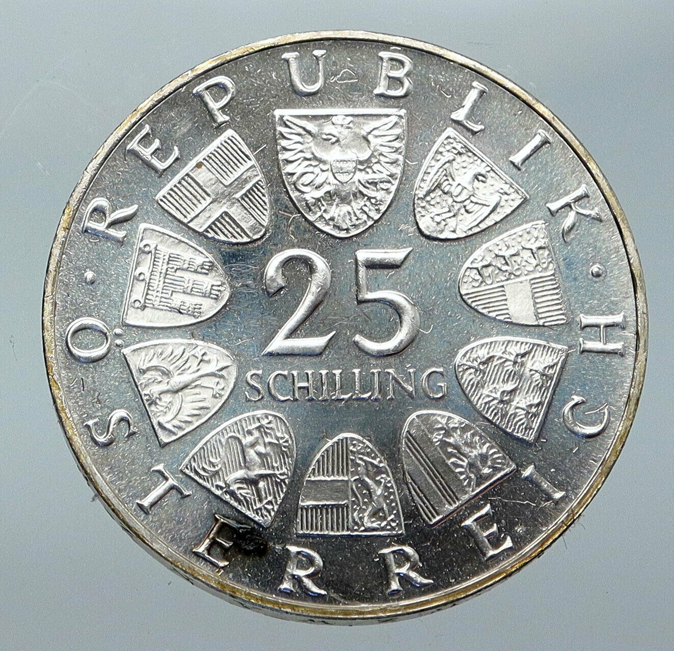 1964 AUSTRIA with Writer Franz Grillparzer OLD Silver 25 Schilling Coin i85578