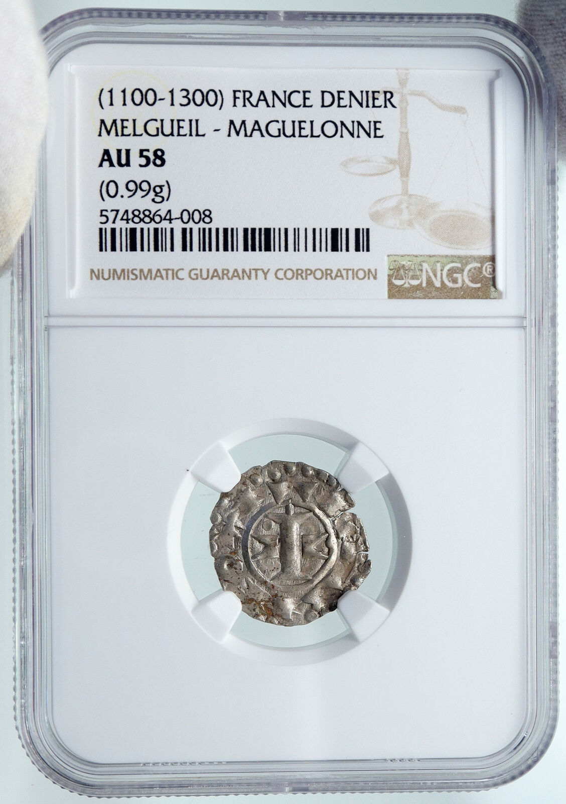 1100-1300 FRANCE Melgueil Maguelonne OLD Silver Denier Medieval Coin NGC i87150