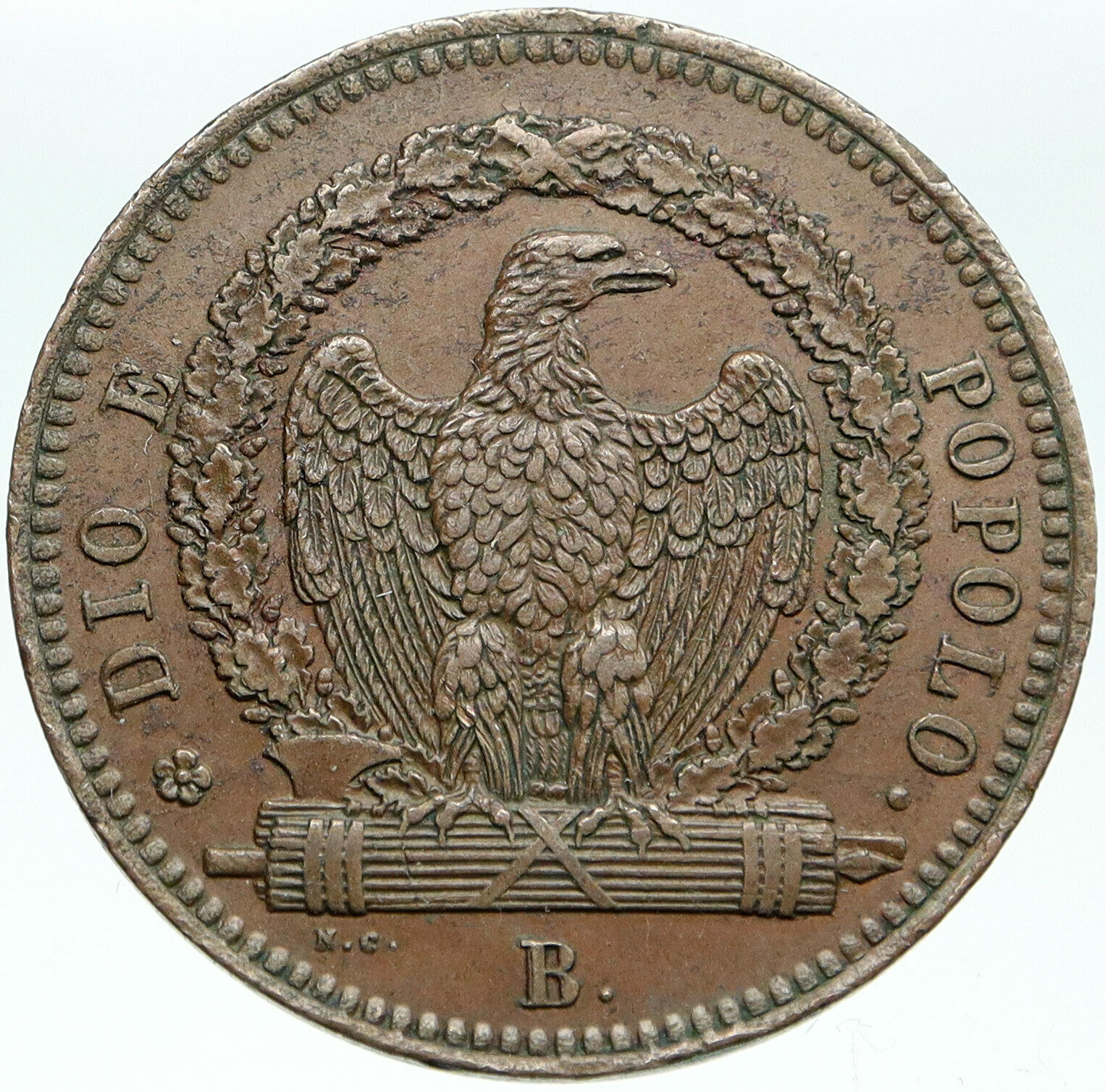 1849 ITALY Italian States ROMAN REPUBLIC Eagle Antique 3 Baiocchi Coin i87553