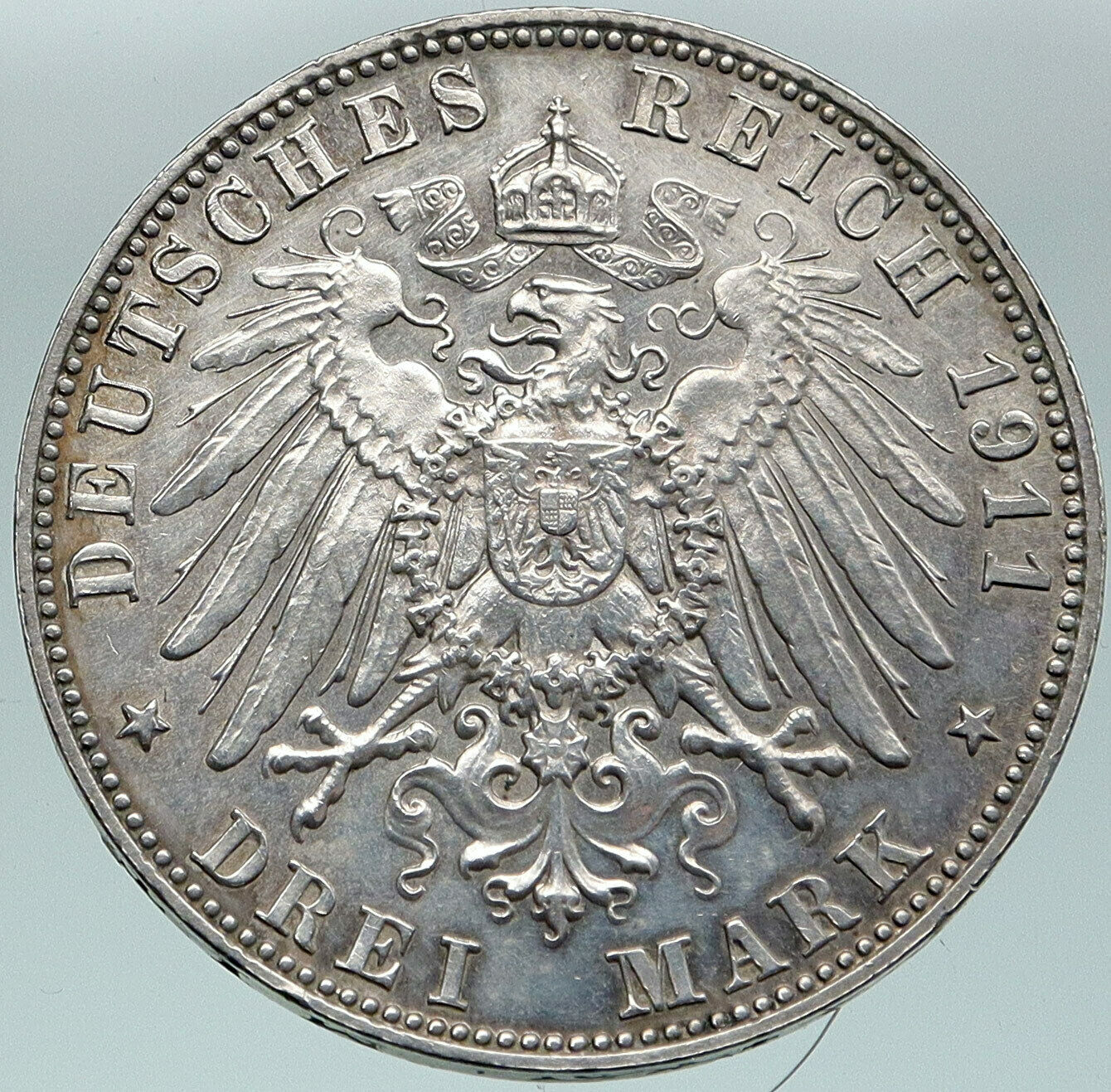 1911 GERMANY Bavaria Otto I w PRINCE LUITPOLD Antique Silver 3 Marks Coin i87552