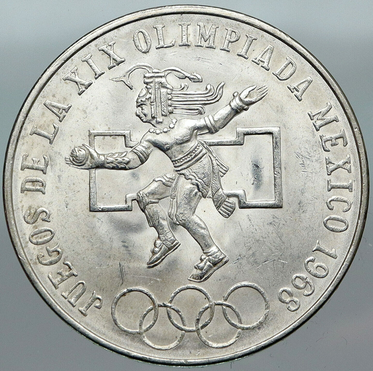 1968 Mexico XIX Olympic Games Aztec Ball Player BIG 25 Pesos Silver Coin i88415