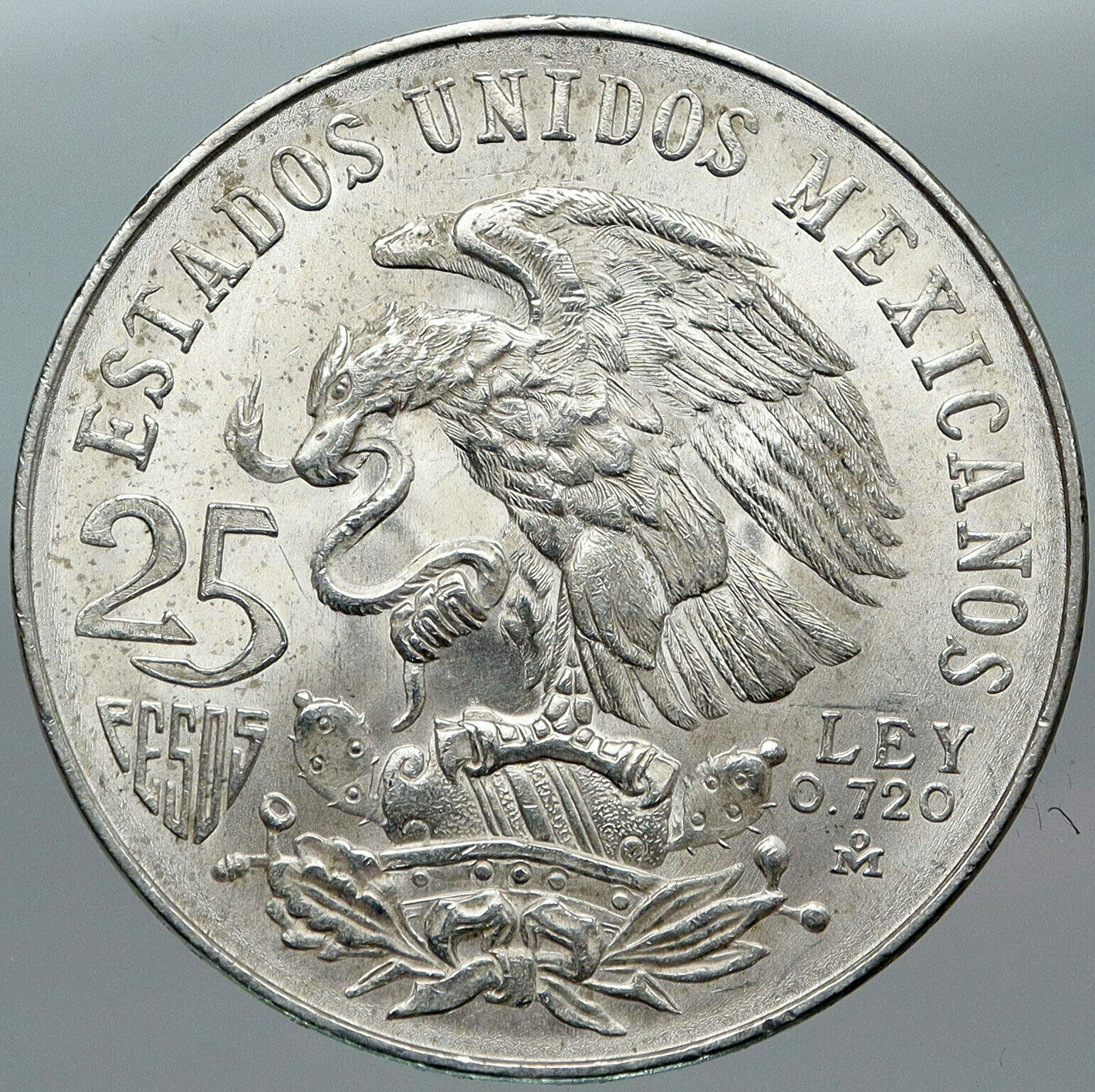 1968 Mexico XIX Olympic Games Aztec Ball Player BIG 25 Pesos Silver Coin i88415