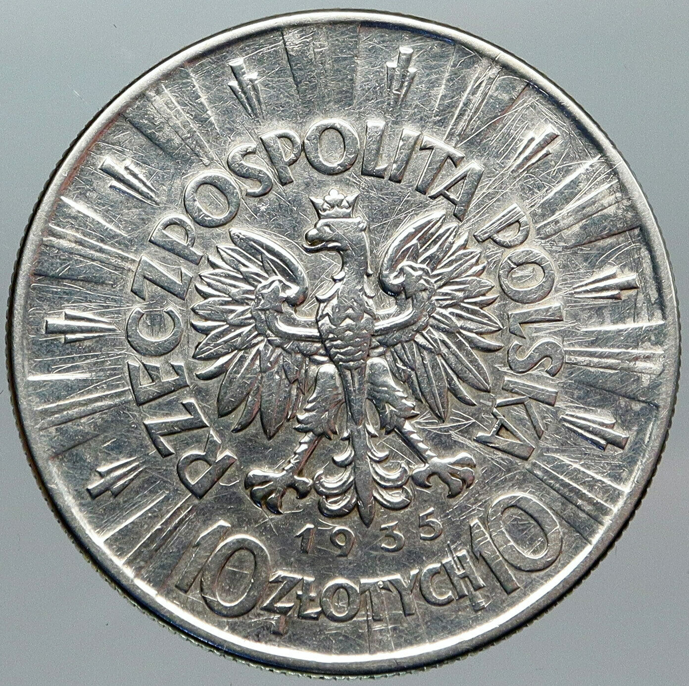 1935 POLAND Silver with Jozef Pilsudski Antique Silver 10 Zlotych Coin i88815