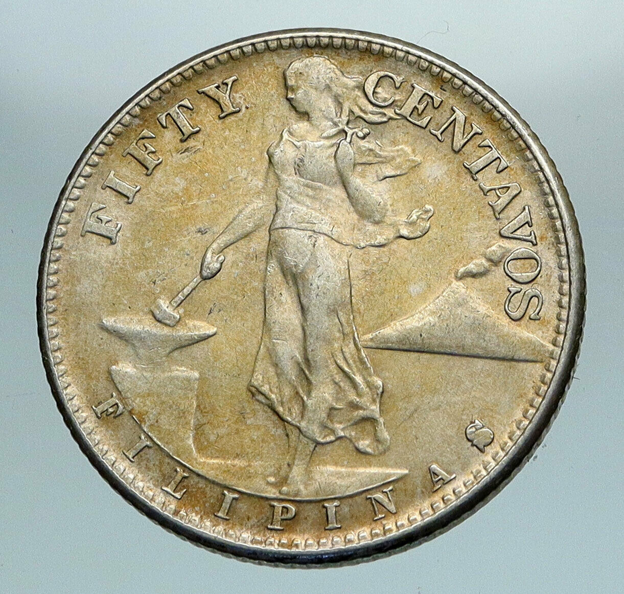 1944 S PHILIPPINES Under US Administration Eagle Silver 50 Centavos Coin i84177