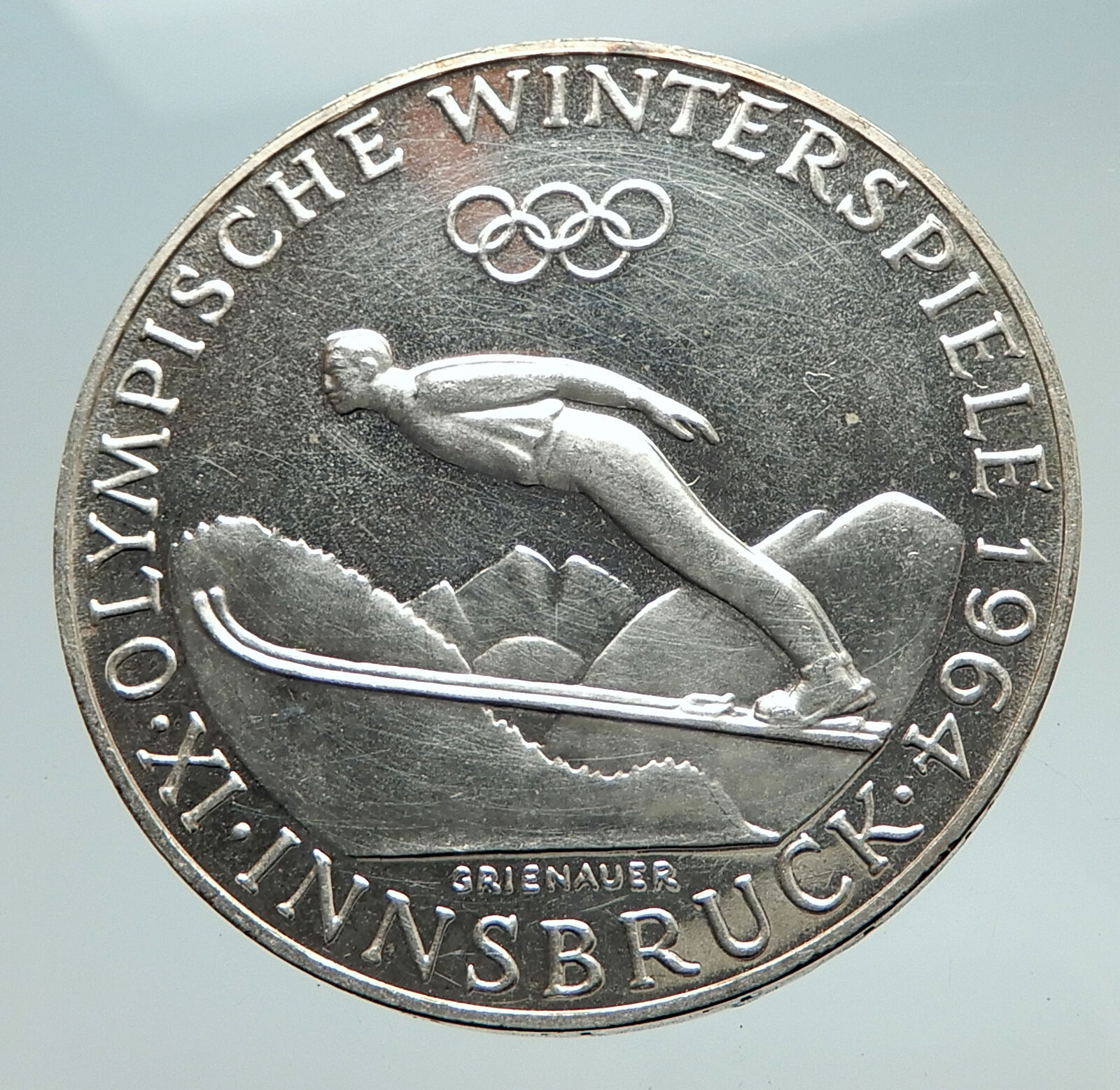 1964 AUSTRIA Innsbruck Winter Olympic Games SKIING Silver Proof 50 S Coin i74740