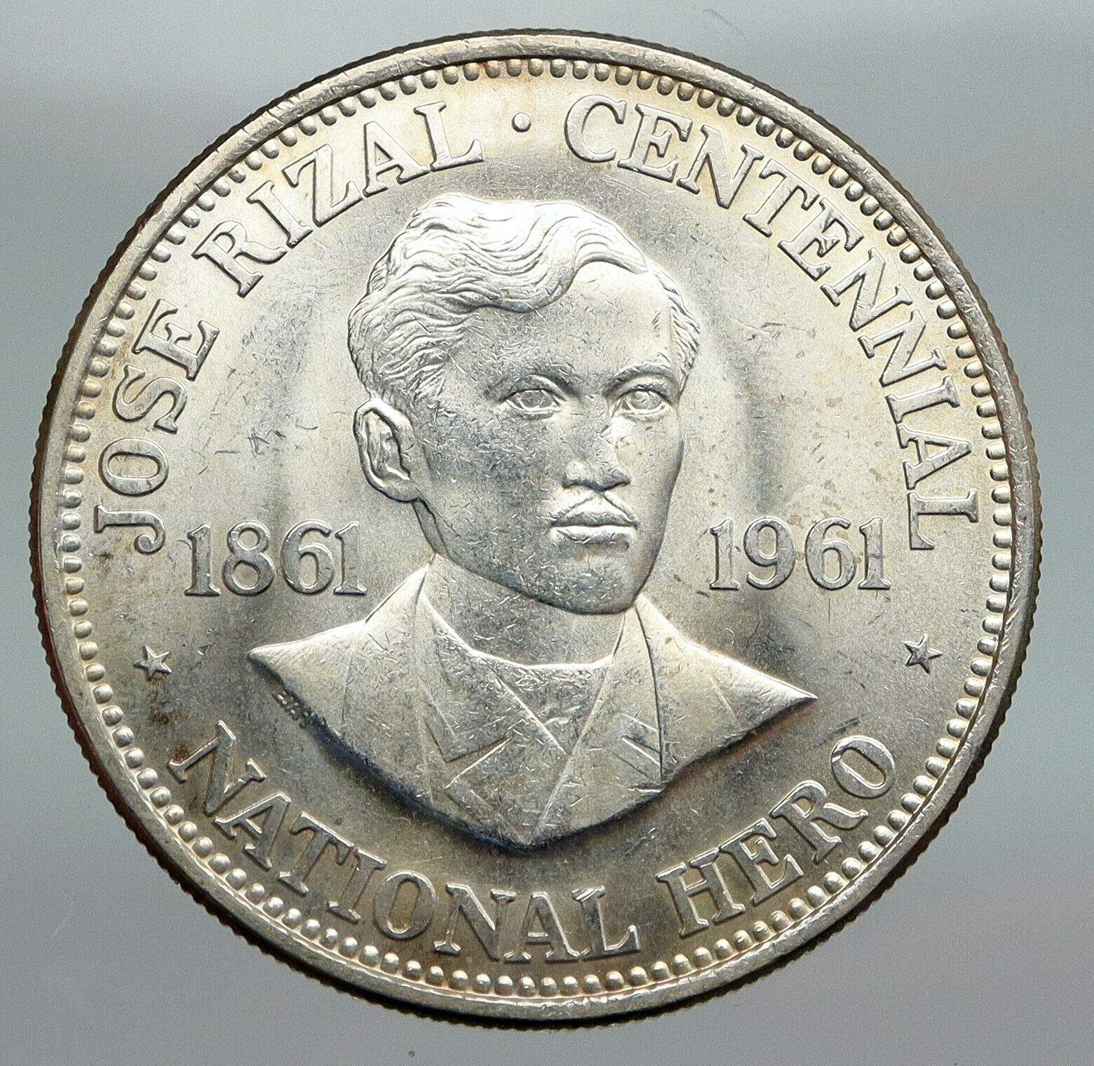 1961 PHILIPPINES with Jose Rizal Nationalist Antique Silver 1 Peso Coin i91614