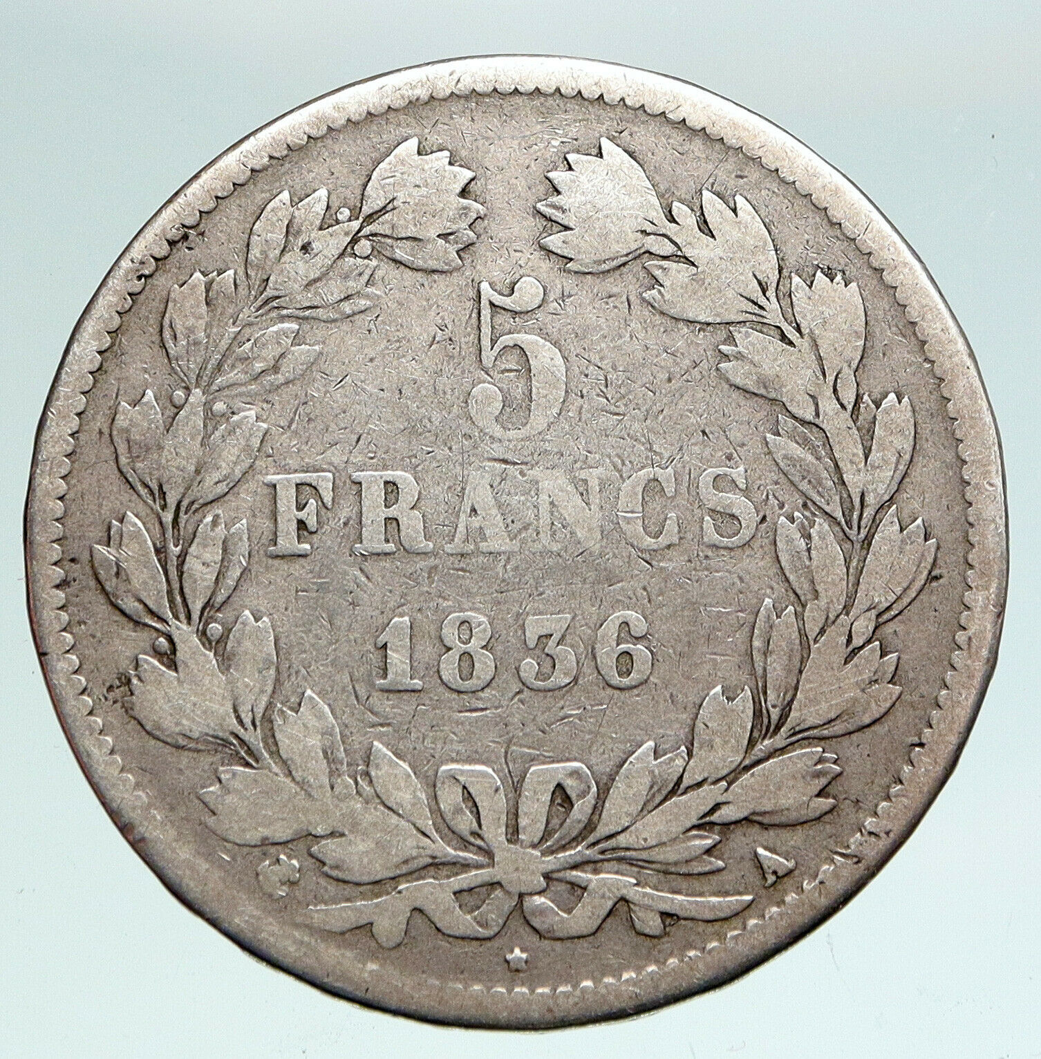 1836 FRANCE King Louis Philippe I French Antique OLD Silver 5 Francs Coin i90944