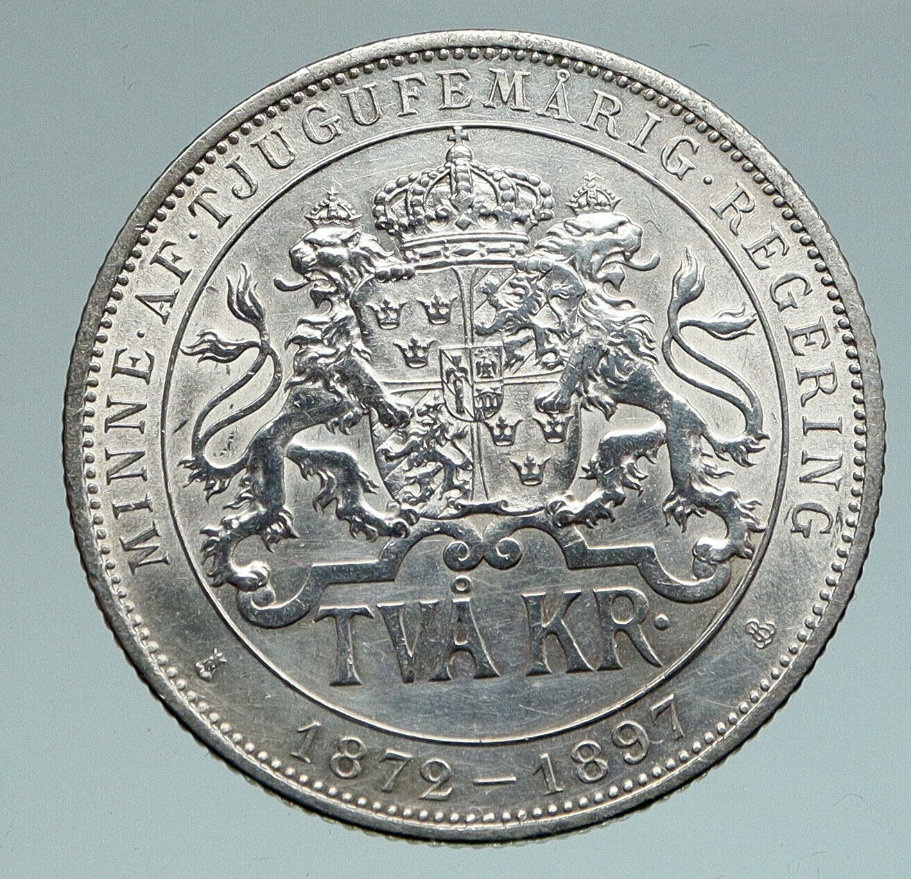 1897 SWEDEN King Oscar II Shield ANTIQUE Old SWEDISH Silver 2 Kronor Coin i90879