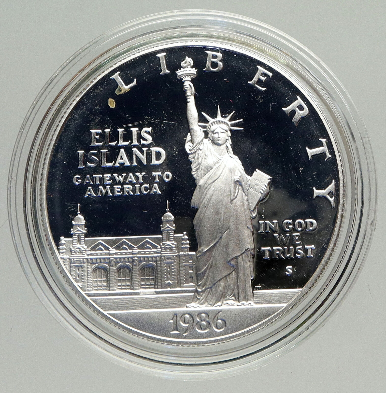 1986S UNITED STATES Ellis Island Statue of Liberty NY Proof Silver $ Coin i94205