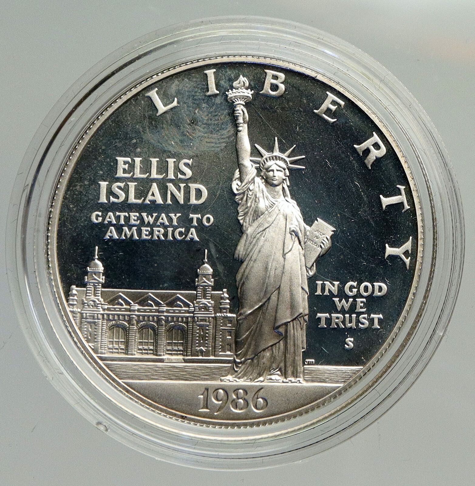 1986S UNITED STATES Ellis Island Statue of Liberty NY Proof Silver $ Coin i94195