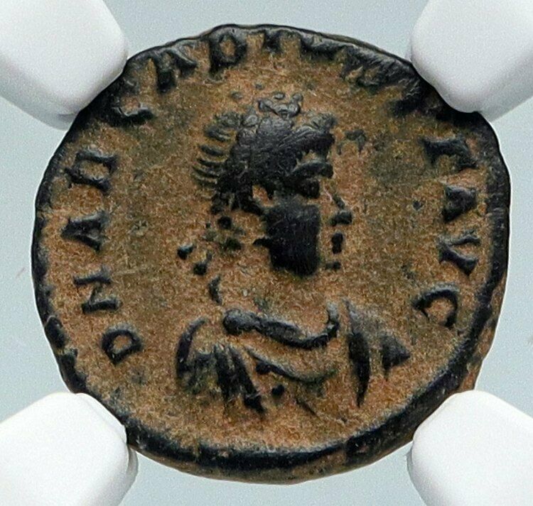 ARCADIUS Authentic 383AD Ancient Roman Coin VICTORY ANGEL Staurogram NGC i89547