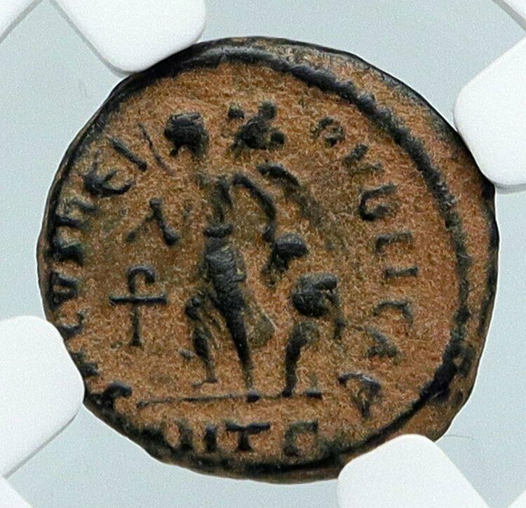 ARCADIUS Authentic 383AD Ancient Roman Coin VICTORY ANGEL Staurogram NGC i89547