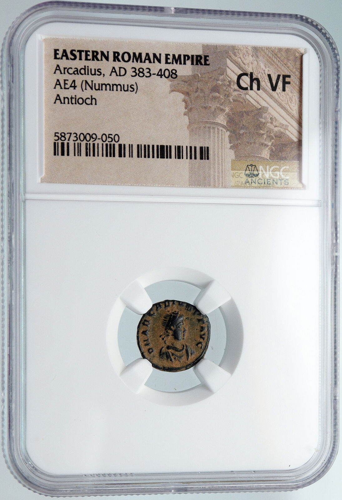 ARCADIUS Authentic 383AD Ancient Roman Coin VICTORY ANGEL Staurogram NGC i89547