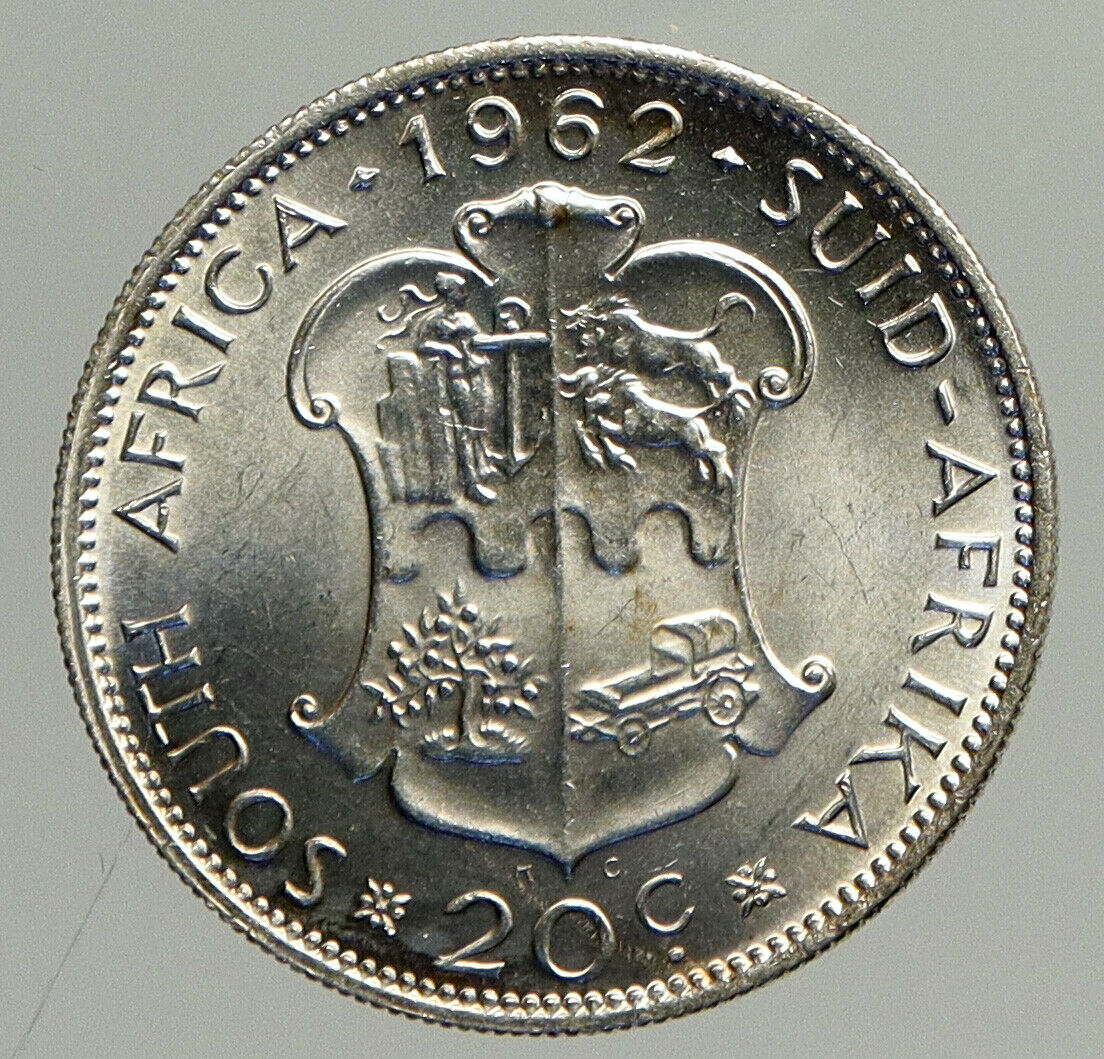 1962 SOUTH AFRICA Queen Elizabeth II Riebeeck OLD Silver 20 Cents Coin i94236