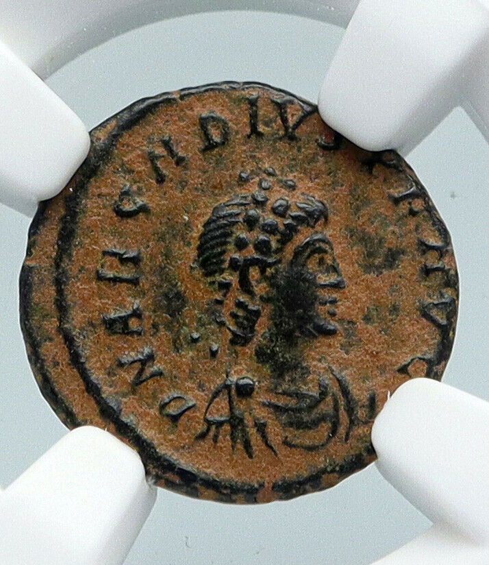 ARCADIUS Authentic 388AD Ancient Roman Coin VICTORY ANGEL Staurogram NGC i89542