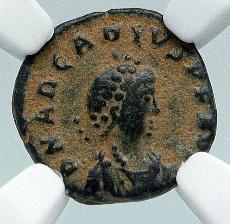 ARCADIUS Authentic 388AD Ancient Roman Coin VICTORY ANGEL Staurogram NGC i89544