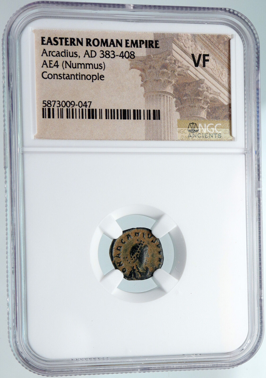 ARCADIUS Authentic 388AD Ancient Roman Coin VICTORY ANGEL Staurogram NGC i89544